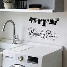 1/3 piezas Pegatinas divertidas para la pared del cuarto de lavandería, adhesivas y removibles con patrones de tendedero y cesta de ropa, para decorar el espacio de lavandería de tu hogar - Pegatinas para el lavadero - Ver 6