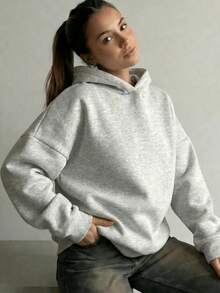 Minimalist Design Women Loose Fit Long Sleeve Pullover Sweatshirt, Suitable For Autumn, Winter, Spring, Casual Wear, Halloween Costume, Gray Sweatshirt, Fashion - 淺灰色 - 查看 4