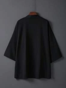 Vintage Japanese Style Solid Color Kimono Cover Up, Casual Loungewear Robe, Lightweight Summer Beach Vacation Loose Cover-Up, Suitable For Swimsuit/Bikini Spring Black - Black - View 2