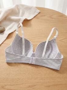 1 pieza Sujetador de algodón cómodo, suave y sin aros con diseño de rayas para mujer - Gris Claro - Ver 10