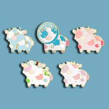 1枚/5枚可爱卡通奶牛珐琅金属胸针，送给朋友和同学的礼物，休闲动物锌合金卡通胸针，四季皆宜 - 彩色 - 查看 7