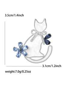 1pc Gold/Silver Cartoon Cute Rhinestone Cat Brooch, Minimalist Sweet Lapel Pin Accessory For Women - Multicolor - View 8