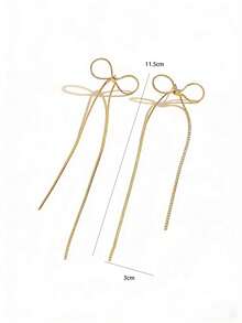 女士金色蝴蝶耳链耳环，精致流苏吊坠耳环，可爱简约串珠首饰 - 金黃色 - 查看 3