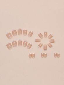 24pcs French Stiletto Nail Kit - Nude And White, Short Square Acrylic False Nails With Jelly Stickers, Easy To Apply - Suitable For Office And Casual Occasions.Nail Art Supplies, Nail Stickers. - 多色 2 - 查看 4