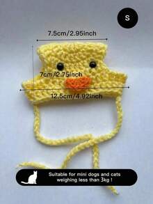 1 Handmade Crocheted Pet Hat, Yellow Duck Style Adjustable - Yellow - View 3