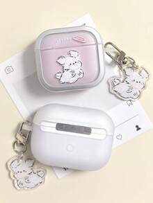 1个卡通线条艺术小狗电镀耳机盒带吊坠，兼容 1/2/3/4，苹果蓝牙无线耳机保护套，Pro 2趣味可爱耳机盒，Pro 3新款小众防摔情侣耳机盒（不含耳机） - 粉紅白色 - 查看 3