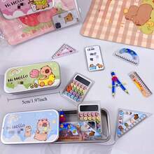 8 piezas Juego de papelería en miniatura - Estuche de lápices delicado - Incluye regla linda - Compás multifunción - Adecuado para casa de muñecas - Crea una escena de aprendizaje en miniatura detallada - Opción ideal para casa de muñecas - Multicolor - Ver 3