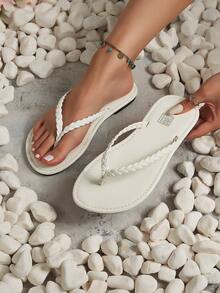 Women's Flip Flops, Street Style Casual Vacation Fashion Black Flat Versatile Non-Slip Thong Sandals For Spring/Summer - White - View 5