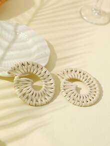 Khuyên tai vòng xoắn đan thủ công, nhiều màu sắc, phong cách Boho, đa năng, thích hợp cho kỳ nghỉ, không gây dị ứng, món quà lý tưởng cho phái nữ. - Màu be - Xem 5