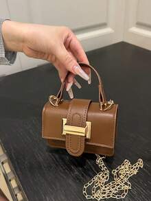 Fresh Casual Chic Chain Shoulder Bag, Small Square Handbag For Young Women - Coffee - View 7