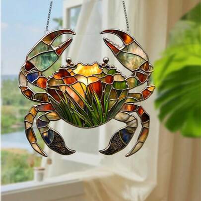 2D平面彩色螃蟹墙饰，塑料材质，花园装饰，色彩鲜艳，设计精致，适合家居、庭院、入口处——是送给自然爱好者和朋友的完美礼物