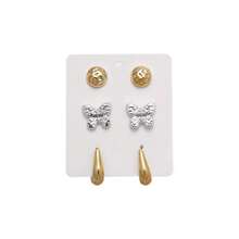 3 Pairs Gold-Tone Earrings Set, Includes Butterfly Stud Earrings, Teardrop Earrings, Suitable For Daily Wear And Parties - Butterfly - View 5