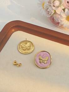 3 Pairs Earring Set, Vintage Enamel Butterfly Stud Earrings, Elegant Drop Oil Stud Earrings - Stainless Steel Hypoallergenic Jewelry, Enamel Butterfly Earrings Showcase Personalized Stainless Steel Jewelry - Multicolor - View 2