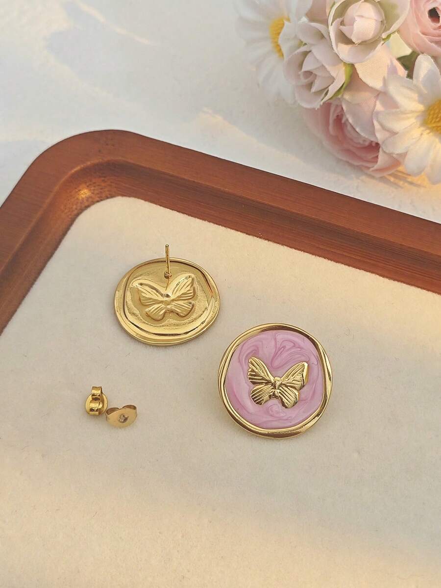3 Pairs Earring Set, Vintage Enamel Butterfly Stud Earrings, Elegant Drop Oil Stud Earrings - Stainless Steel Hypoallergenic Jewelry, Enamel Butterfly Earrings Showcase Personalized Stainless Steel Jewelry