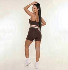 Fitness Set Top Short Duo Zero Transparency Two-Tone Gym Fitness - Rust Brown - View 3