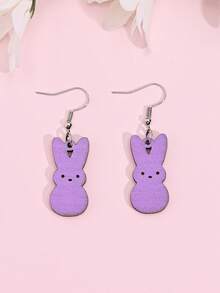 Set de 12 piezas de aretes de conejo de Pascua lindos de madera, aretes de madera de colores de caramelo adecuados para uso diario de mujeres, regalo de fiesta - Juego de pendientes - Ver 7