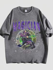 Washed T-Shirt Dark Magician Graphic Print Tee - Comfort Casual Top For Men & Women - 灰色05 - 查看 1