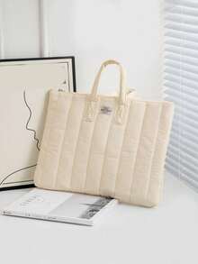 1pc Beige Striped Laptop Sleeve, Notebook Carrying Case, Fits 11"/13"/15" Laptops - White - View 4