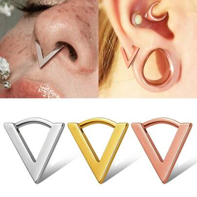 1 chiếc khuyên mũi hình tam giác bằng thép không gỉ 316 thời trang, 16G/8mm, khuyên mũi dạng vòng bằng thép không gỉ dùng trong phẫu thuật, khuyên tai dạng vòng bấm cho vị trí Rook, Daith, Tragus, màu vàng bạc hoa hồng dành cho nam và nữ. Trang sức, trang sức vàng, trang sức nữ, khuyên mũi, khuyên tai, khuyên tai cho nữ, khuyên tai vàng, khuyên tai bạc