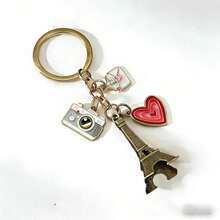 1pc Romantic Eiffel Tower Keychain, Camera & Heart Pendant, Valentine's Day Gift - Multicolor - View 6