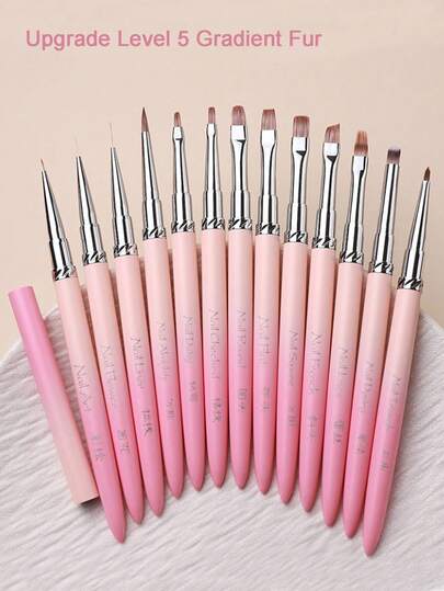 1pc Pink Gradient Handle Nail Drawing Brushes For Manicure Lines Painting Gradient UV GEL Extension Builder Drawing Pen