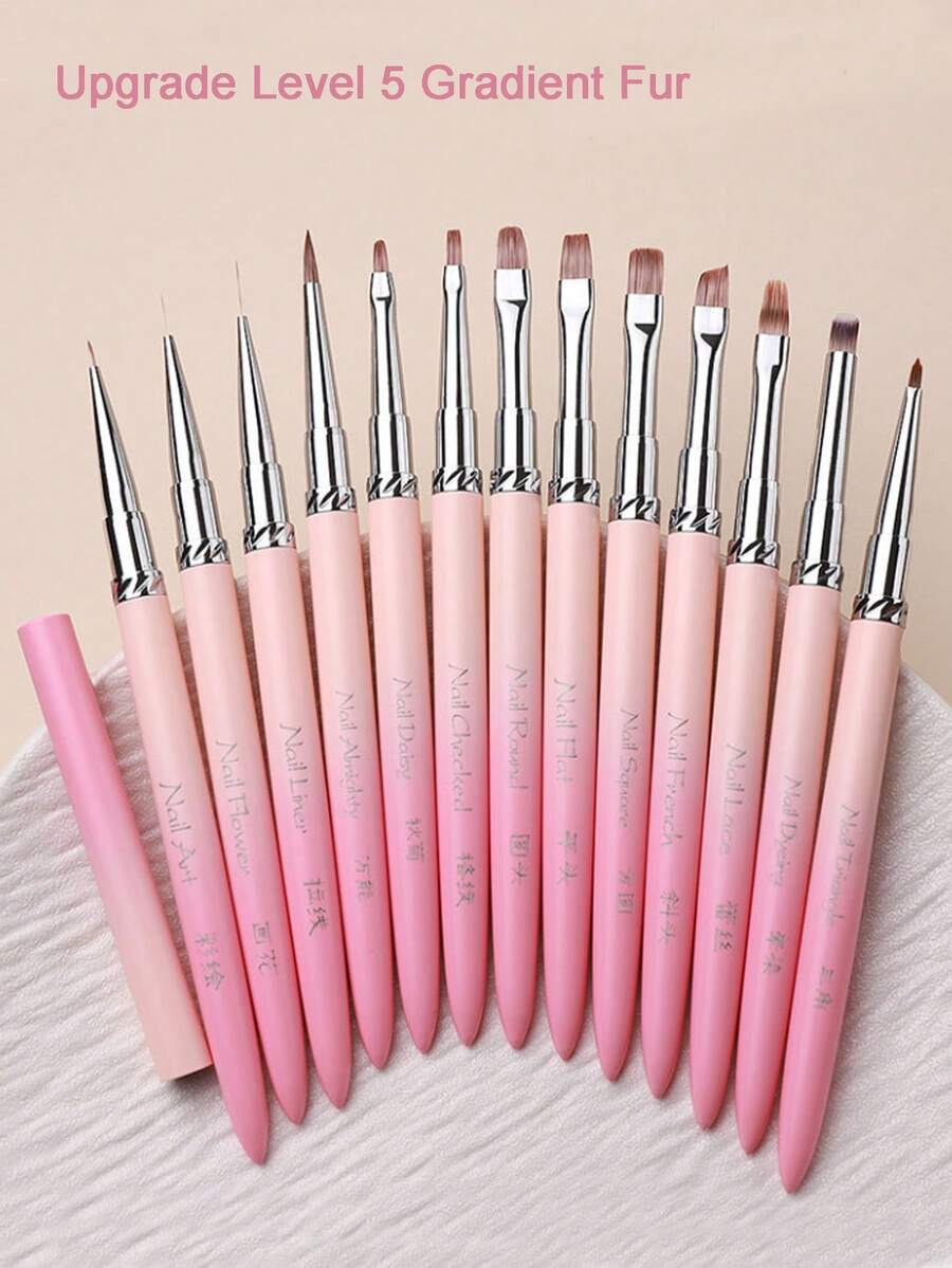1pc Pink Gradient Handle Nail Drawing Brushes For Manicure Lines Painting Gradient UV GEL Extension Builder Drawing Pen