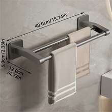 1 pieza Toallero de baño beige, barra para toallas montada en la pared con adhesivo, soporte moderno para almacenamiento de toallas de 30-50cm - Gris - Ver 7