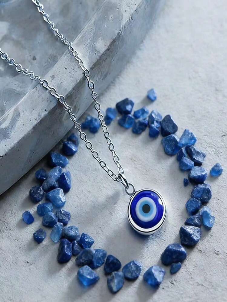 Minimalist Casual Blue Eye Pendant Necklace, Versatile Daily & Holiday Wear For Women And Men - Multicolor - View 5