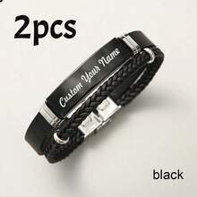 1/2pcs Customized Carved Braided Rope Stainless Steel Bracelet, Personalized Twisted Rope Woven Leather Bracelet, Couple Bracelet - Style a - View 12