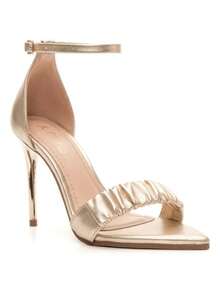 Sandália Feminina Salto Alto 10 CM Dourado Detalhe Tira Franzida Confortavel Elegante Festa Casual - Dourado - Visão 2