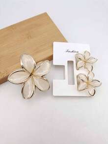 3/9pcs Solid Color 5-Petal Flower Gold Rim Casual ABS Plastic Hair Clips, Suitable For Daily Wear Summer Hair Accessories Beach Claw Clips Vacay,Holiday,Travel - Multicolor - View 6