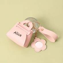 Portamonete a forma di mini borsa personalizzato con incisione, portachiavi in pelle PU personalizzato con nome/testo, custodia a specchio a forma di fiore carina per monete e piccoli oggetti, regalo ideale per ragazze, bambini e compleanni - Multicolore - Visualizzare 4