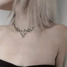 Y2K Punk Silver Hollow Flame Heart Pendant Women's Hip Hop Party Jewelry Gift - 鋼灰色 - 查看 5