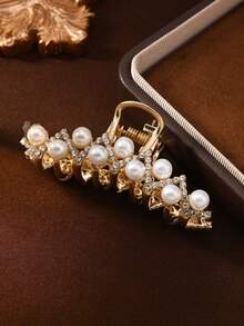 1/3pcs Luxury Pearl & Rhinestone Hair Claw, Elegant Hair Claw, Ideal For Updo & Half-Up Hairstyles - Gold - View 6