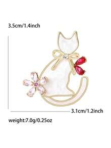 1pc Gold/Silver Cartoon Cute Rhinestone Cat Brooch, Minimalist Sweet Lapel Pin Accessory For Women - Multicolor - View 7