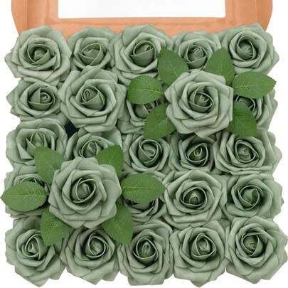 5/10/15/20/25/30pcs Artificial Green Foam Rose Flowers With Stems, Suitable For DIY Wedding Bouquets, Bridal Shower Decor, Olive Green Floral Decor, Home Decor (OPP Bag Packaging, No Box)