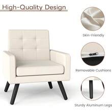 Accent Chair For Living Room, Mid-Century Modern Comfy Upholstered Armchair With Large Seat, Single Sofa Reading Chair, 496 Lb. Weight Capacity, For Bedroom, Apartment, Cream - trắng - Xem 5