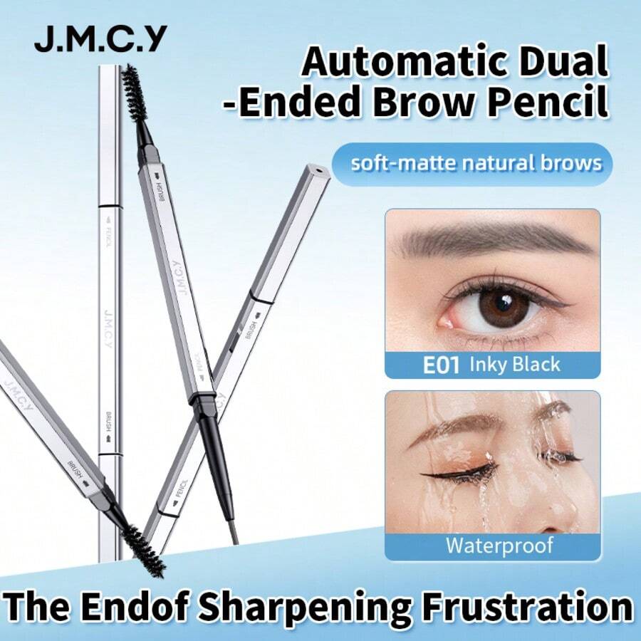 J.M.C.Y 双头防水眉笔和眉粉，持久不晕染，自然眉毛 - E01 INKY BLACK - 查看 1