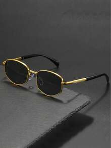 一副男女通用黑色金色小方框太阳镜，金属材质，UV400 防晒，休闲街头风，周末度假款 - 彩色 - 查看 4