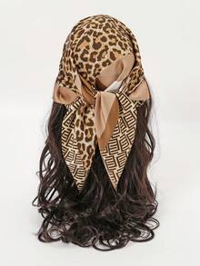 1pc Bandana With Leopard Print & Geometric Pattern, Suitable For Daily Use As Scarf, Headband, Or Neckerchief - Multicolor - View 9