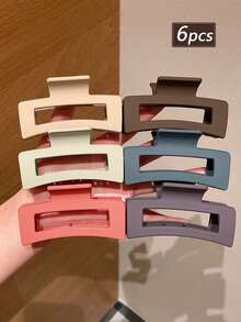 6pcs Women's Minimalist Solid Color, Fashion Heart Transparent Print Basic Large Square Hair Claw Clips, Elegant Hair Claw Ponytail Clips, Suitable For Dates, Beach Vacations, Dresses, Daily Outings, Hair Decor Accessories, Gift For Girlfriend, Festivals, Daily Use, Recommended! Summer Outfits Hair Clips - Multicolor - View 9