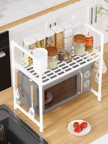 1pc Double-Layer Hanging Spice Rack With Handles, Multifunctional Kitchen Storage Shelf For Microwave, Oven, Bread Maker, Holds Seasonings, Utensils And Miscellaneous Items - Multicolor - View 7