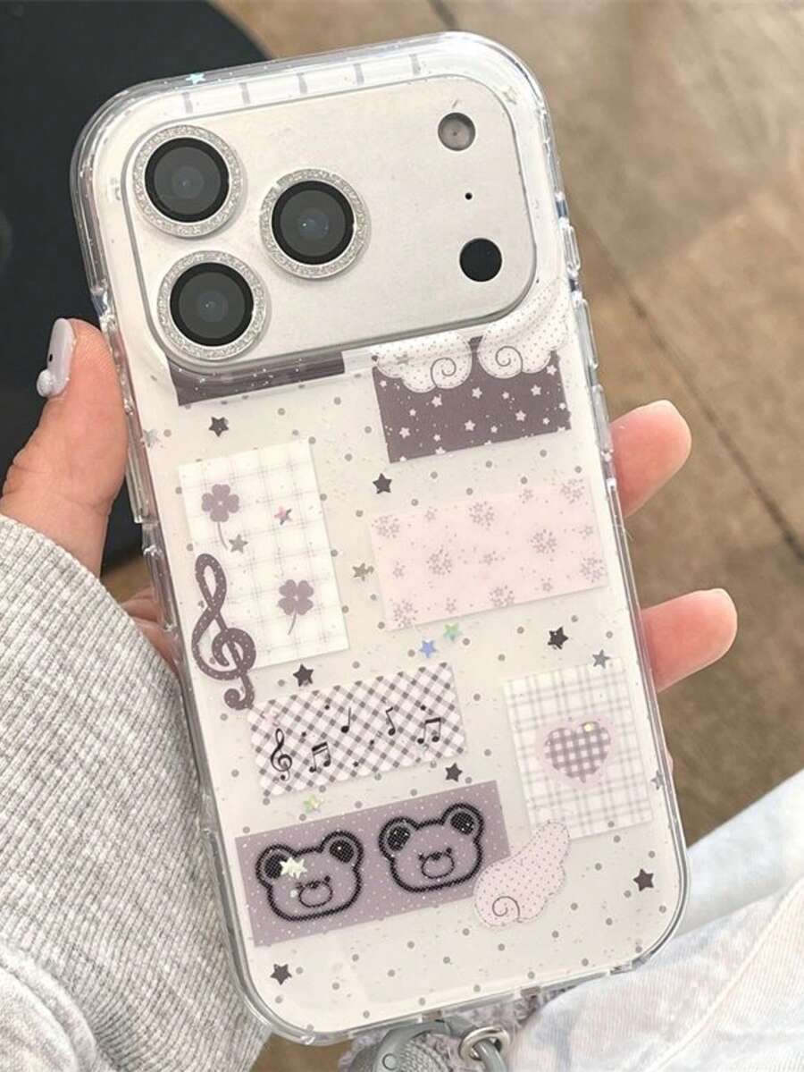 柔软硅胶小熊翅膀手机壳，兼容苹果 16/17 Pro Max/15 Pro，保护套兼容 14/13，防摔设计，女士适用 - 白色 - 查看 1