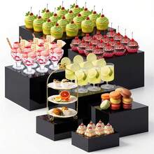 Acrylic Black Food Display Riser, Hollow Bottom Design, Suitable For Wedding Dessert Table, Buffet Cake Stand Set, Elegant Display Box - View 6