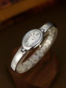 Silver Oval Women's Quartz Watch Is Fashionable And Exquisite Suitable For Daily Matching With Birthday/Graduation Gifts And Gatherings ﻿ - Silver - View 4