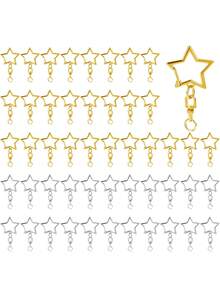 30/50pcs Star Shaped Keychain Clips, 2 Colors Star Shaped Clasps, Alloy Lobster Claw Clasps, With Rotating Hook Rings And Spring Gate Rings, Suitable For DIY Crafts, Keychain And Keyring Making - Star-shaped Keychain - View 1