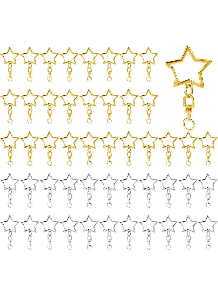 30/50pcs Star Shaped Keychain Clips, 2 Colors Star Shaped Clasps, Alloy Lobster Claw Clasps, With Rotating Hook Rings And Spring Gate Rings, Suitable For DIY Crafts, Keychain And Keyring Making - Star-shaped Keychain - View 1