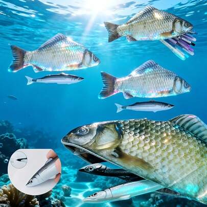 Multi Purpose Makeup Bag, Storage Bag With A Pen,2pcs/Set Creative Stationery Set(Including A Pencil Case And1 Fish-Shaped Pens),