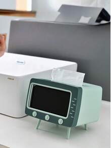 1 pieza Caja de pañuelos con temática de TV 2 en 1, caja de pañuelos 3D multifuncional con soporte para teléfono, adecuada para cocina, comedor, sala de estar, oficina y otros espacios. Decoración del hogar, caja de pañuelos, dispensador de pañuelos superior, dispensador de papel de cocina - Multicolor - Ver 1