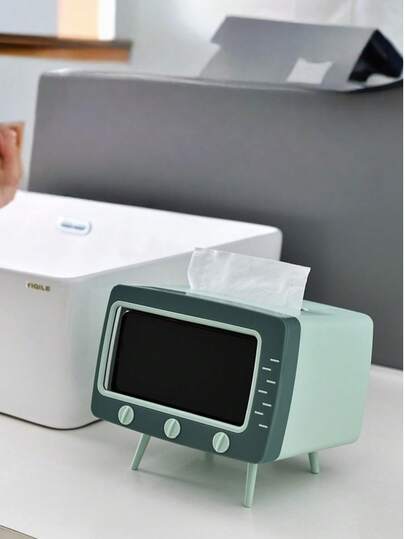 1pc 2-In-1 TV-Themed Tissue Box, Multifunctional 3D Tissue Box With Phone Holder, Suitable For Kitchen, Dining Room, Living Room, Office And Other Spaces. Home Decor, Tissue Box, Top Tissue Dispenser, Kitchen Paper Dispenser